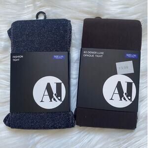 A&I Women's Tights 2 Piece Bundle Silver Sparkly and Brown 80 Denier Sz L/XL NWT